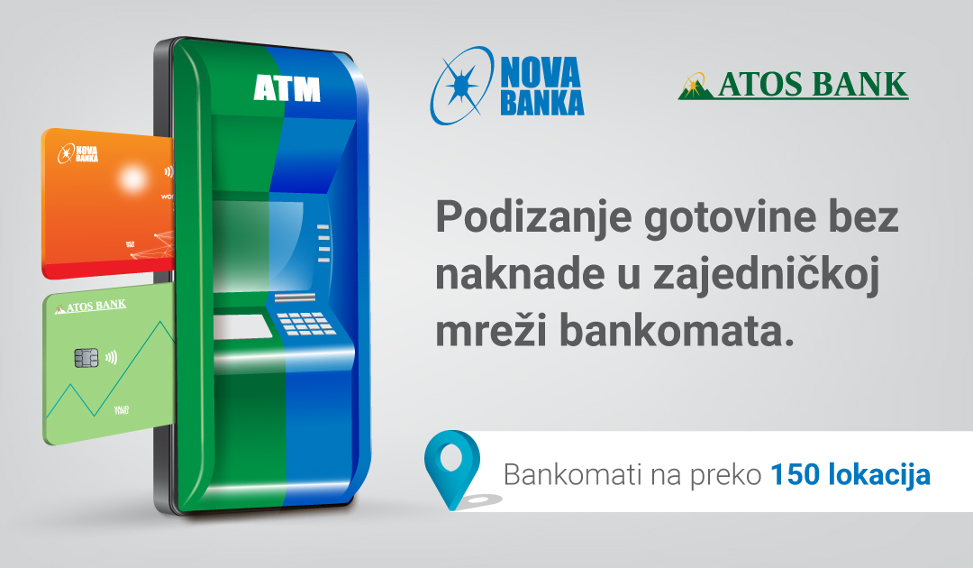 Podizanje novca bez naknade u zajedničkoj mreži bankomata Nove banke i