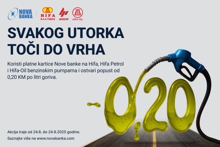 Понуда за кориснике платних картица Нове банке: Попуст на гориво од 0,20 КМ/л