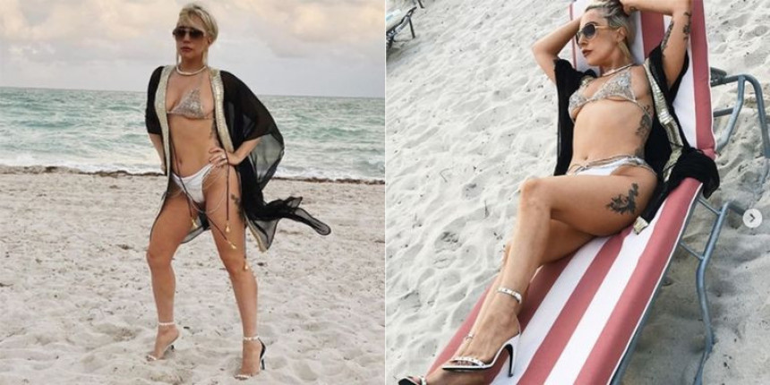 Леди Гага на плажи у штиклама