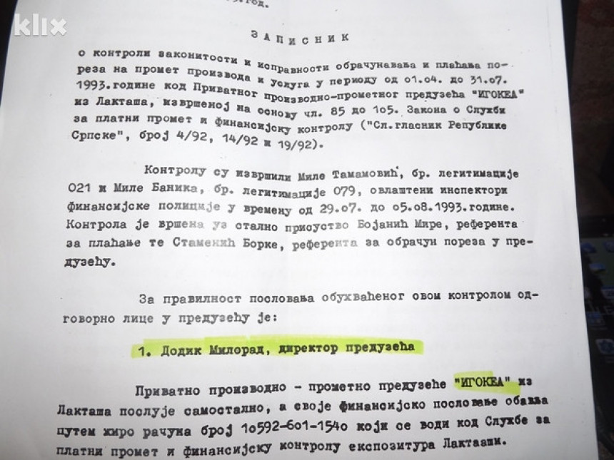 Први Босићев доказ: Додикова утаја пореза