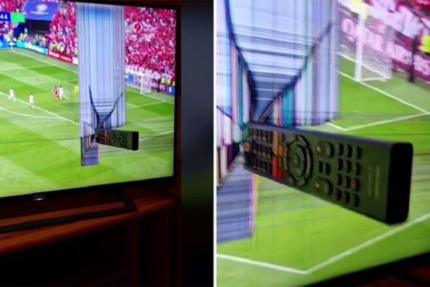 Zbog utakmice daljinski završio u ekranu (VIDEO)