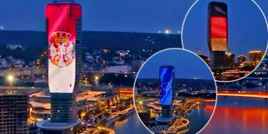 Kula Beograd u bojama zastava Njemačke, EU i SRB