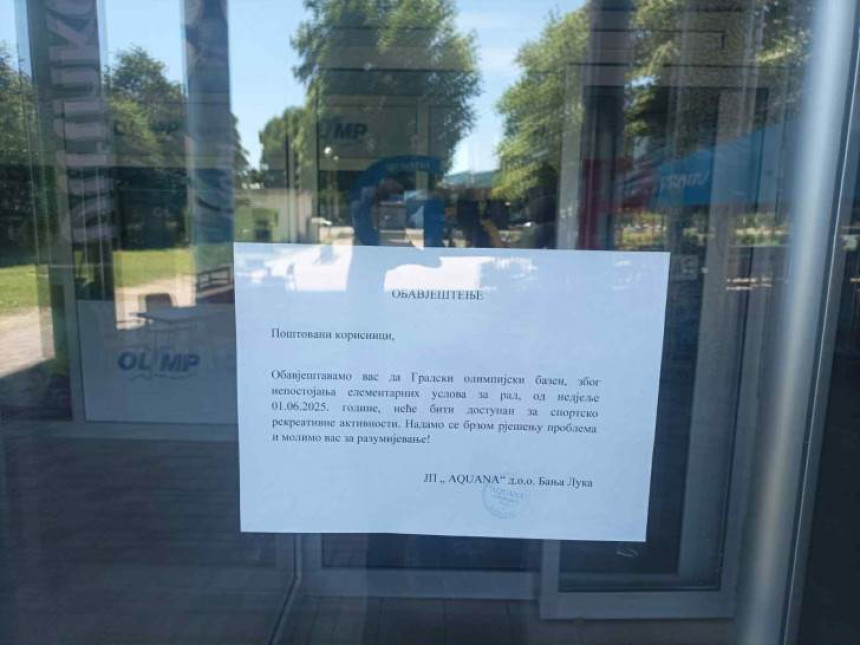 Gradski olimpijski bazen zatvoren za posjetioce
