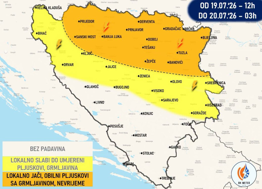 U BiH stiže zahlađenje: Ponegdje jak do olujni vjetar i grad